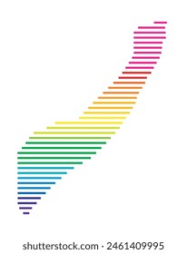 Abstract map of Somalia showing the area of the country with horizontal parallel lines in rainbow colors