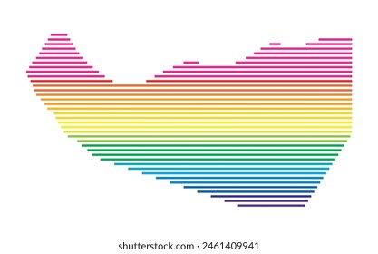 Abstract map of Somaliland showing the area of the country with horizontal parallel lines in rainbow colors