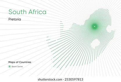 Abstract Map of South Africa with Laser Beams from Pretoria