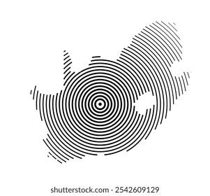 Abstract map of South Africa showing the country with concentric black tapering lines