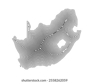 Abstract map of South Africa showing the country border buffered inside with black tapering lines