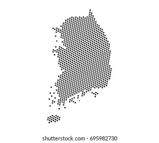 Abstract map of South Korea dots planet, lines, global world map halftone concept. Vector illustration eps 10.