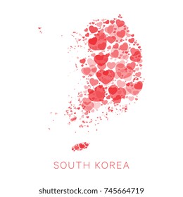 abstract map of south korea filled with red hearts of different sizes and degrees of transparency