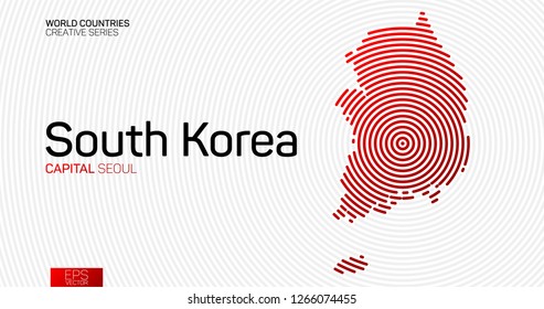 Mapa abstracto de Corea del Sur con líneas redondas rojas