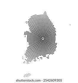 Abstract map of the South Korea showing the country with concentric black tapering lines