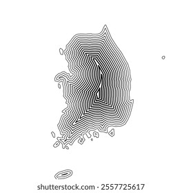 Abstract map of the South Korea showing the country border buffered inside with black tapering lines
