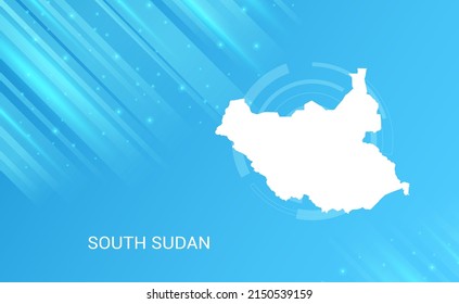 Abstract map of South Sudan circuit circle smooth light blue background.