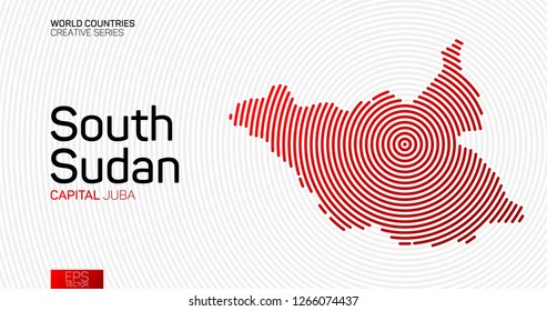 Abstract map of South Sudan with red circle lines