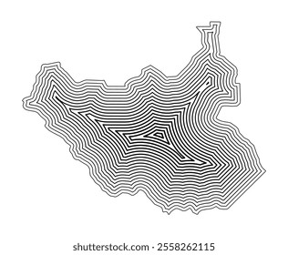 Abstract map of South Sudan showing the country border buffered inside with black tapering lines