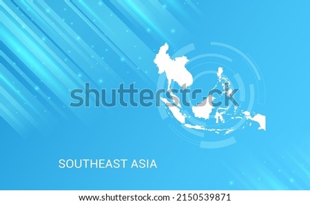 Abstract map of Southeast Asia circuit circle smooth light blue background.