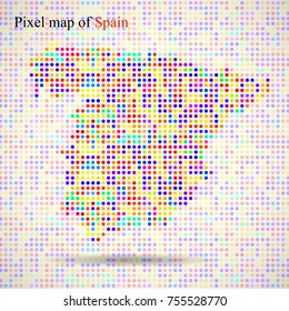 Abstract map of Spain, colorful dots. Vector illustration. Eps 10