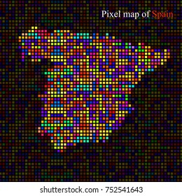 Abstract map of Spain, colorful pixels. Vector illustration. Eps 10