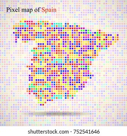 Abstract map of Spain, colorful pixels. Vector illustration. Eps 10