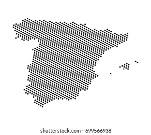 Abstract map of Spain dots planet, lines, global world map halftone concept. Vector illustration eps 10.