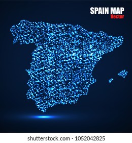 Abstract map of Spain with glowing particles, vector illustration eps 10