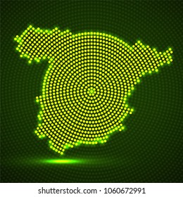 Abstract map Spain of glowing radial dots, halftone concept. Vector illustration, eps 10