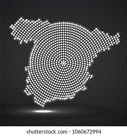 Abstract map Spain of glowing radial dots, halftone concept. Vector illustration, eps 10