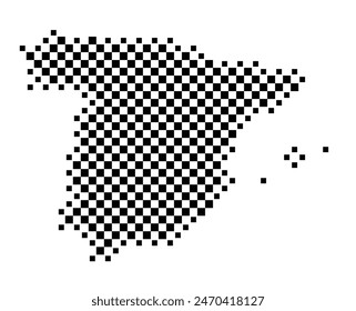 Abstract map of Spain showing the country with a pattern of black and white squares like a chessboard