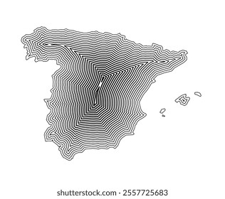Abstract map of Spain showing the country border buffered inside with black tapering lines