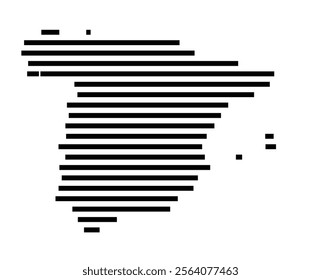 Abstract map of Spain showing the country with horizontal black lines