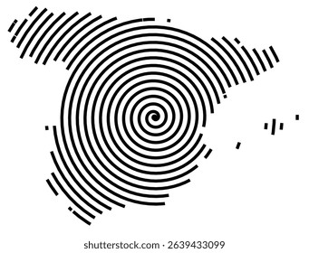 Abstract map of Spain showing the country with a black spiral line