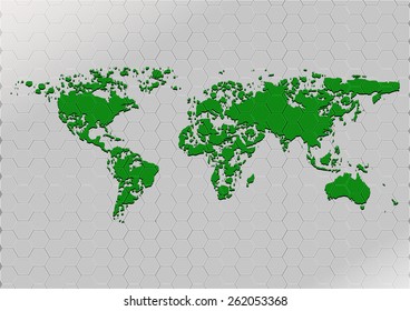 Abstract  map splatter green color on  pattern hexagon gray color background