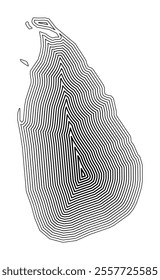 Abstract map of Sri Lanka showing the country border buffered inside with black tapering lines