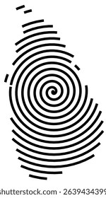Abstract map of Sri Lanka showing the country with a black spiral line