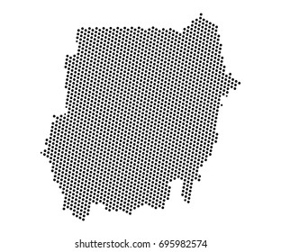 Abstract map of Sudan dots planet, lines, global world map halftone concept. Vector illustration eps 10.