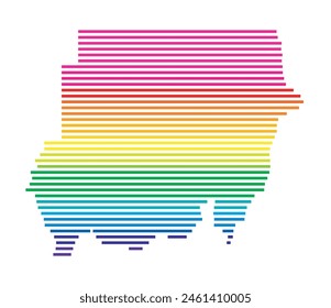 Mapa Abstractas del Sudán que muestra la zona del país con Horizontales líneas paralelas en colores arcoíris