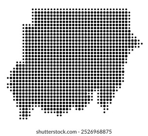 Abstract map of the Sudan showing the area of the country with a pattern of black circles