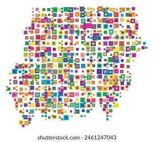 Abstract map of the Sudan. Abstract map showing the country with a pattern of overlapping colorful squares like candies