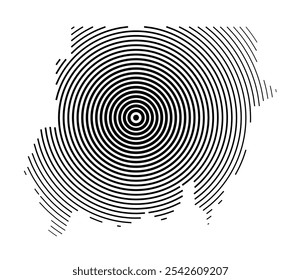 Abstract map of the Sudan showing the country with concentric black tapering lines