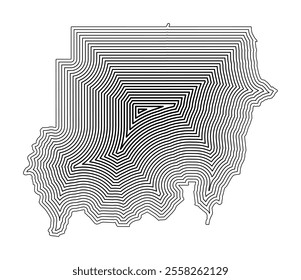 Abstract map of the Sudan showing the country border buffered inside with black tapering lines