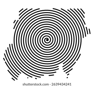 Abstract map of the Sudan showing the country with a black spiral line