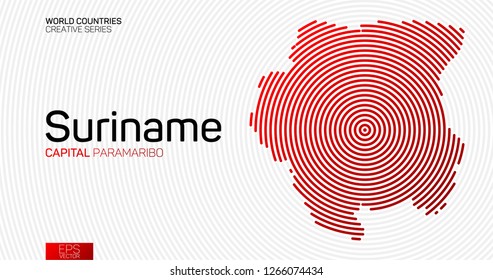 Abstract map of Suriname with red circle lines