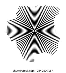 Abstract map of Suriname showing the country with concentric black tapering lines
