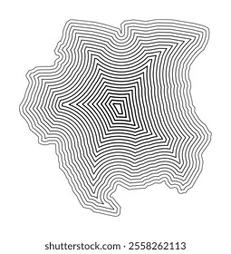 Abstract map of Suriname showing the country border buffered inside with black tapering lines