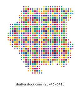 Abstract map of Suriname showing the country with a pattern of colorful squares