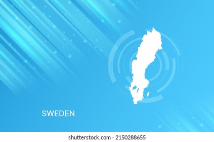 Abstract map of Sweden circuit circle smooth light blue background.