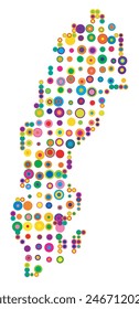 Mapa Abstractas de Suecia dibujado con círculos superpuestos de colores como dulces o caramelos