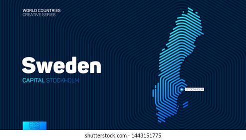 Abstract map of Sweden with hexagon lines