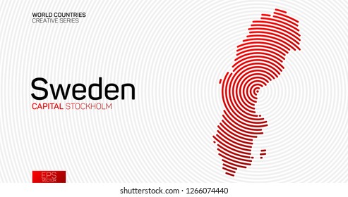 Abstract map of Sweden with red circle lines