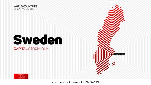 Abstract map of Sweden with red hexagon lines