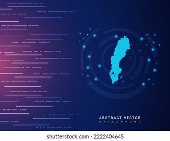 Abstract map of Sweden technology with hi-tech digital data connection system background circuit.