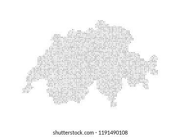 Abstract map of the Switzerland created from dots pixels art style. Technology and communication network map concept. Vector illustration