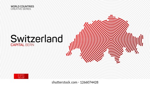Abstract map of Switzerland with red circle lines