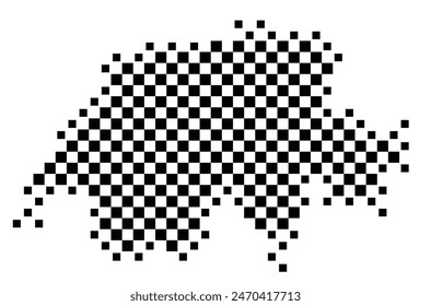 Abstract map of Switzerland showing the country with a pattern of black and white squares like a chessboard