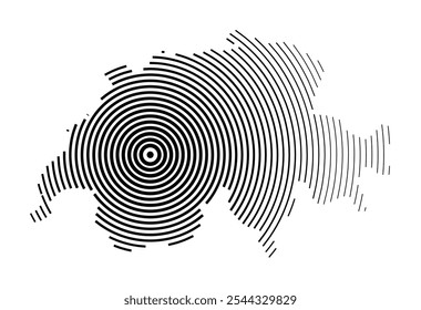 Abstract map of Switzerland showing the country with concentric black tapering lines