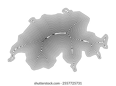 Abstract map of Switzerland showing the country border buffered inside with black tapering lines